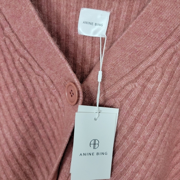 Anine Bing Maxwell Cardigan Mohair Rose Size Large New - Picture 10 of 11